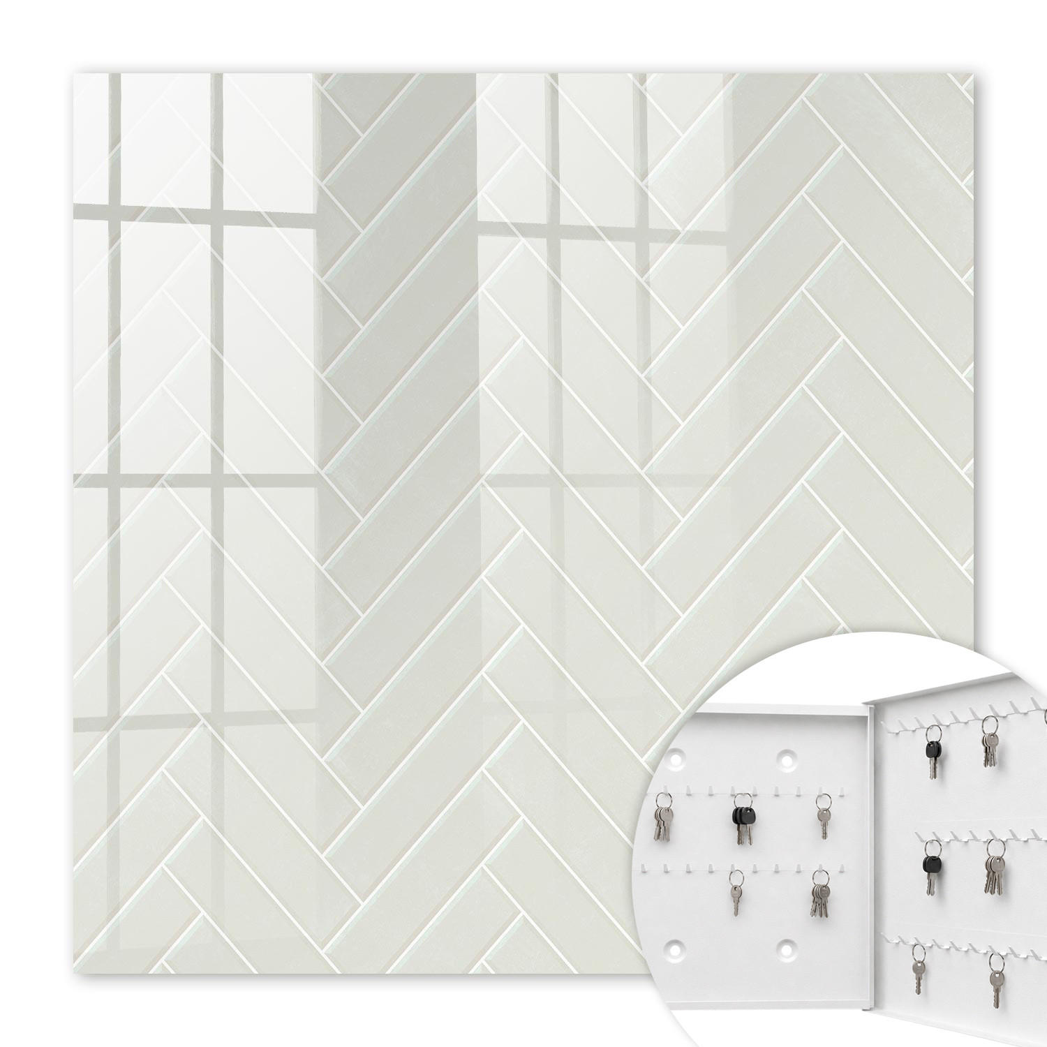 SCHLÜSSELBOX Weiß 30x30 cm – Türöffnung nach rechts - Dezentes Fischgrätmuster - Beige, Metall (30/30/5cm) - TULUP