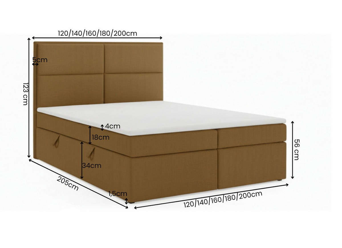 BOXSPRINGBETT AURORA mit Topper und Bettkasten, Honig, 180x200 cm - Honig, Textil (180/200cm) - KS Home Concept