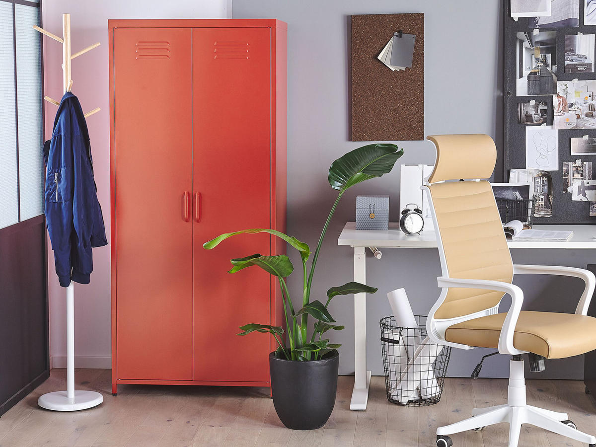 GARDEROBENSCHRANK Stahl rot matt 4 Fächer Varna - Rot, Metall (76/171/50cm) - Beliani