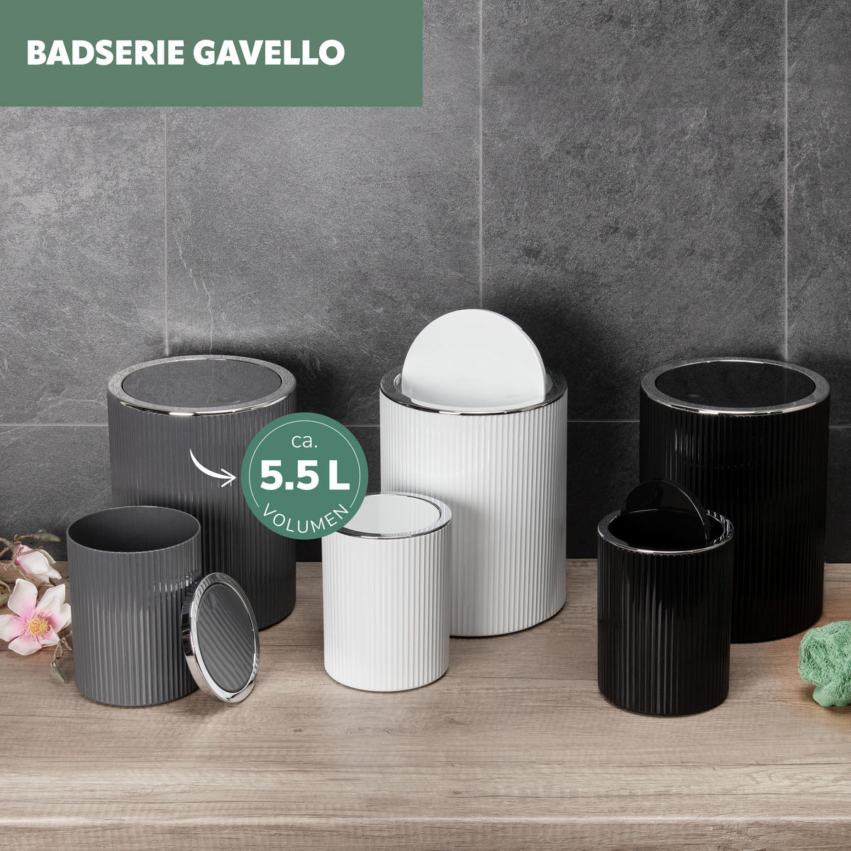 KOSMETIKEIMER 5,5 Liter, GAVELLO grau, Kunststoff - Grau, Kunststoff (19/24.5/19cm) - bremermann