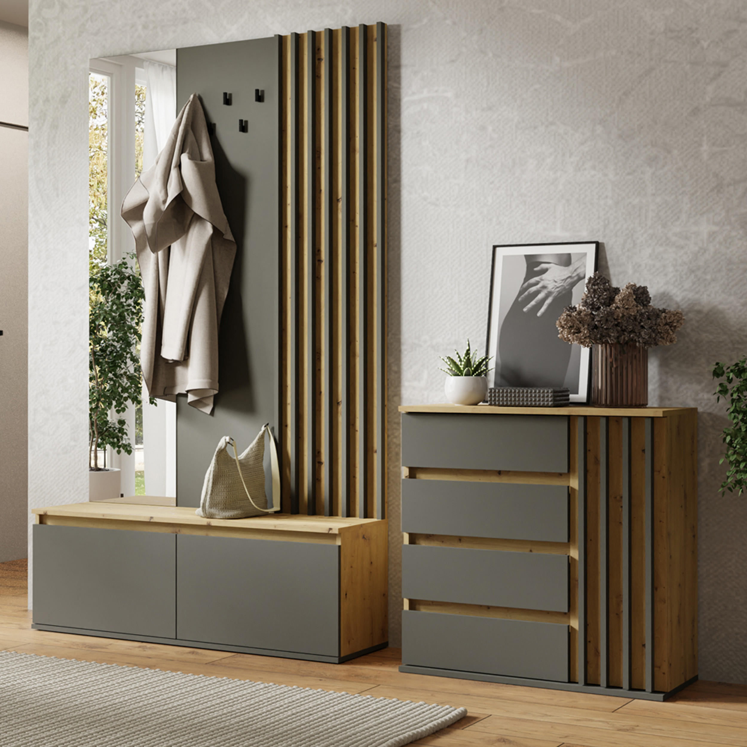 GARDEROBEN-SET CORRIDI Kleiderhaken - Eiche Artisan, Holzwerkstoff (120/202/34cm) - KONSIMO®