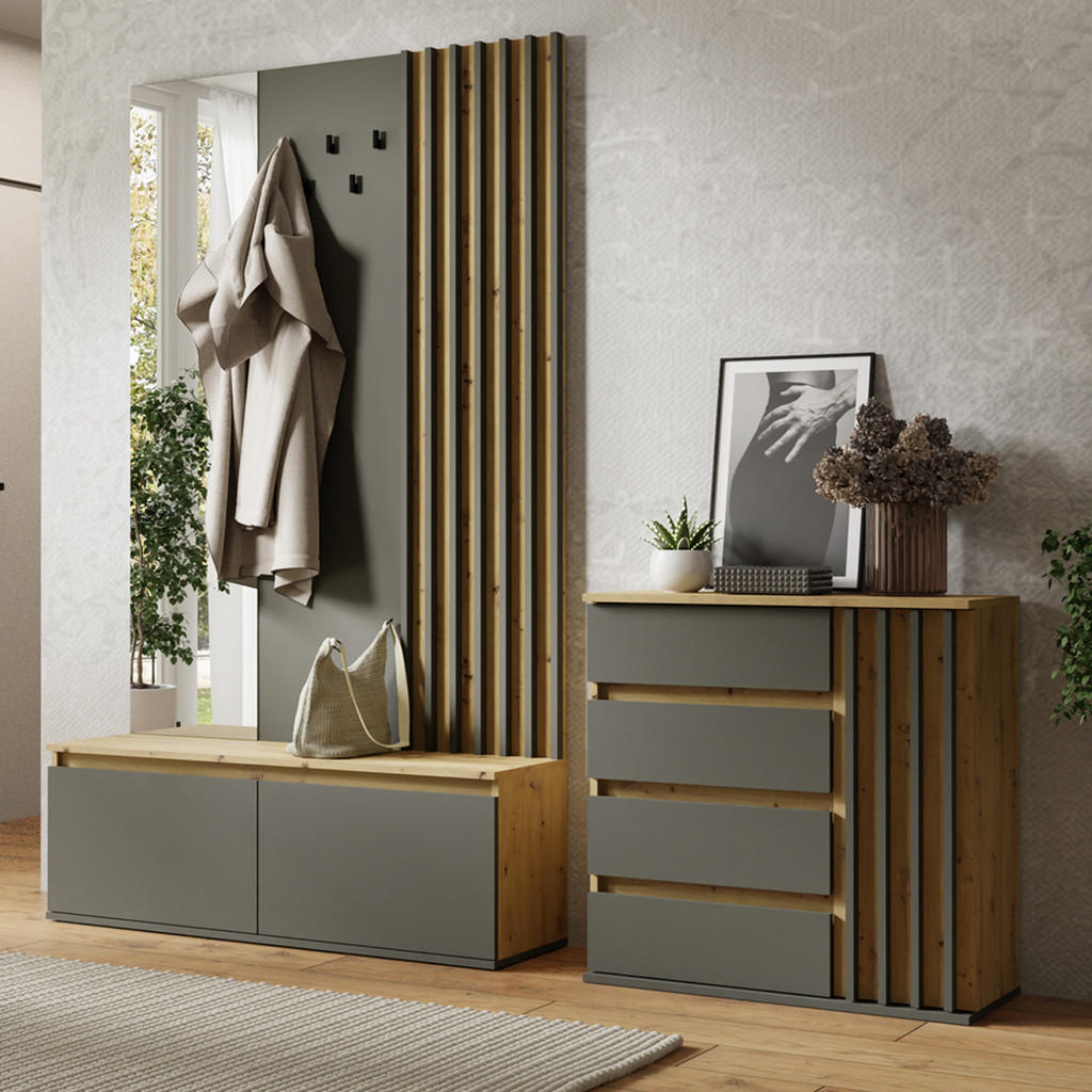 Thumbnail - Konsimo® Garderoben-Set, Eiche Artisan, Holzwerkstoff, 120x202x34 cm, Garderobe, Garderoben-Sets & Serien, Garderoben-Se...