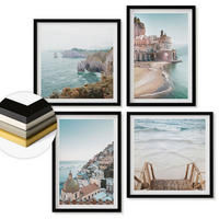WANDBILDER 4er-Set - 50x50 cm & 40x60 cm Schwarzer Rahmen - Sommerliche Strandansichten in Pastellfarben - Schwarz, Kunststoff (50/50cm) - ArtPrintCave