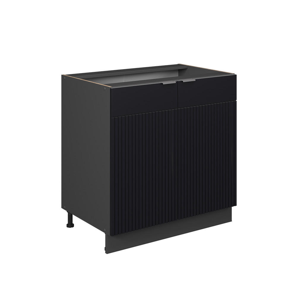 SPÜLENUNTERSCHRANK Fame-Line Schwarz gestreift 80 cm mit Regal, ohne Arbeitsplatte - Anthrazit/Schwarz, Holzwerkstoff (80/82/51.6cm) - Vicco