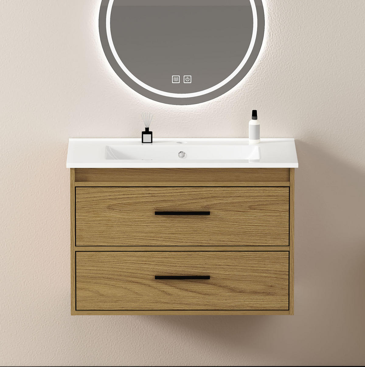BADEZIMMERSCHRANK 75 cm Hell Eiche mit 2 Schubladen - Eichefarben, Holzwerkstoff (46.5/52/76cm) - Beauniv