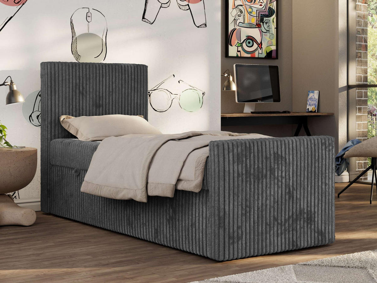 MLÁDEŽNÍ POSTEL TILIO DUO 90/200 - Šedá Manšestr - H3 - Vlevo - šedá, textil (90/200cm) - MKS