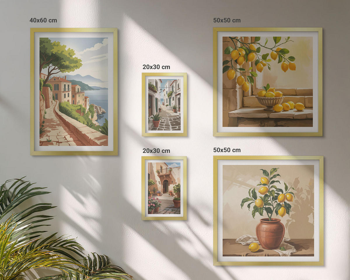 BILDER SET 5er Set - 50x50 cm & 20x30 cm & 40x60 cm Goldrahmen - Hütten am Bergsee Łódź - Goldfarben, Kunststoff (40/60cm) - TULUP