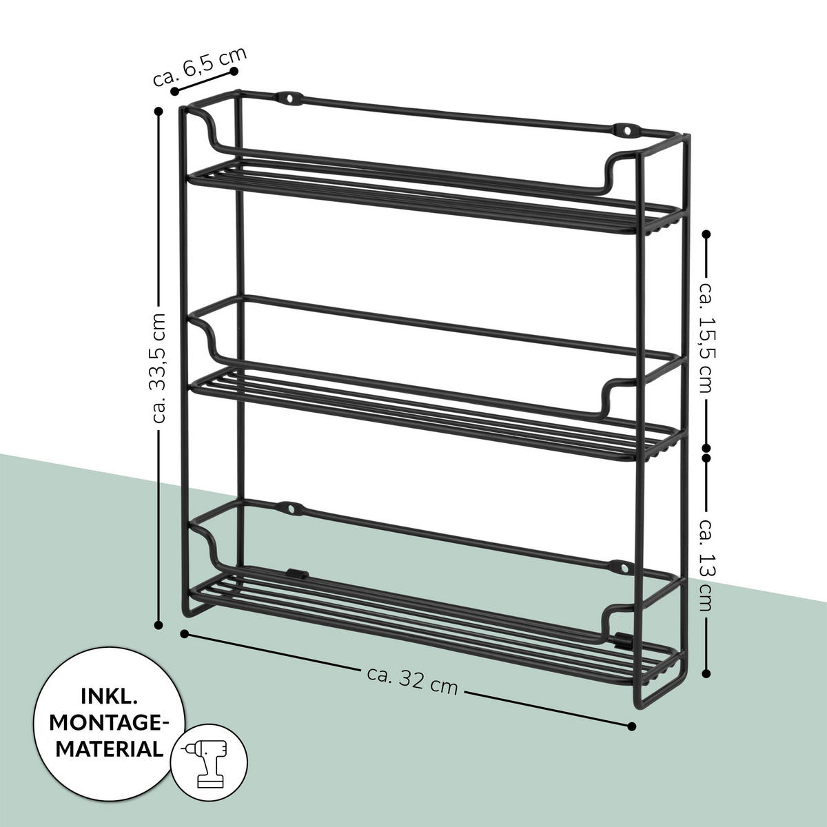 GEWÜRZREGAL, schwarz, Stahl - Schwarz, Metall (32.5/33.5/6.5cm) - bremermann