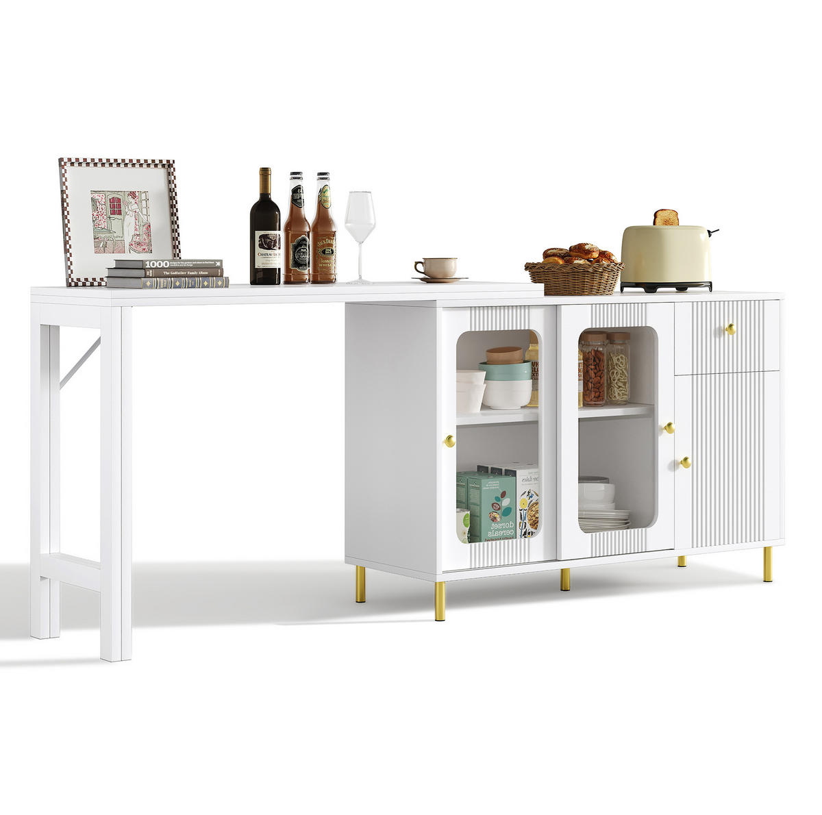 SIDEBOARD 116/40/78,5 cm Weiß aus MDF mit ausklappbarer Tischplatte - Weiß, Holzwerkstoff (116/78/40cm) - OKWISH
