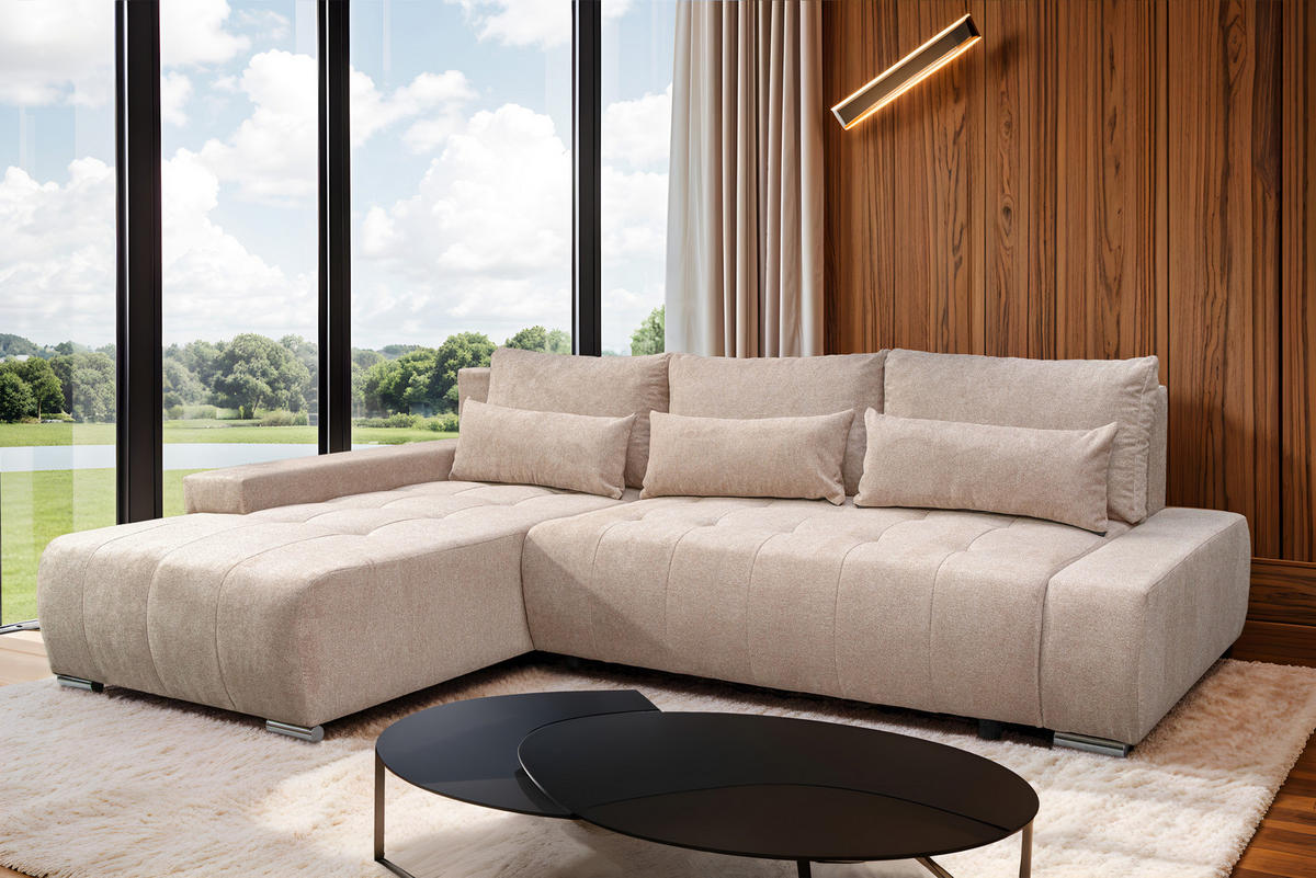 ECKSOFA Bloom mit Bettkasten und Schlaffunktion L-Form - Beige, Textil (267/185cm)