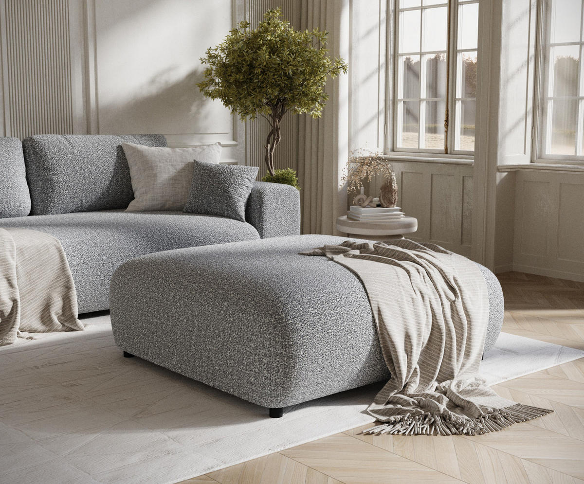 POUF L Zanzibar Grau Plüschstoff - Schwarz/Grau, Holz/Holzwerkstoff (110/37/110cm) - Maison de Reve