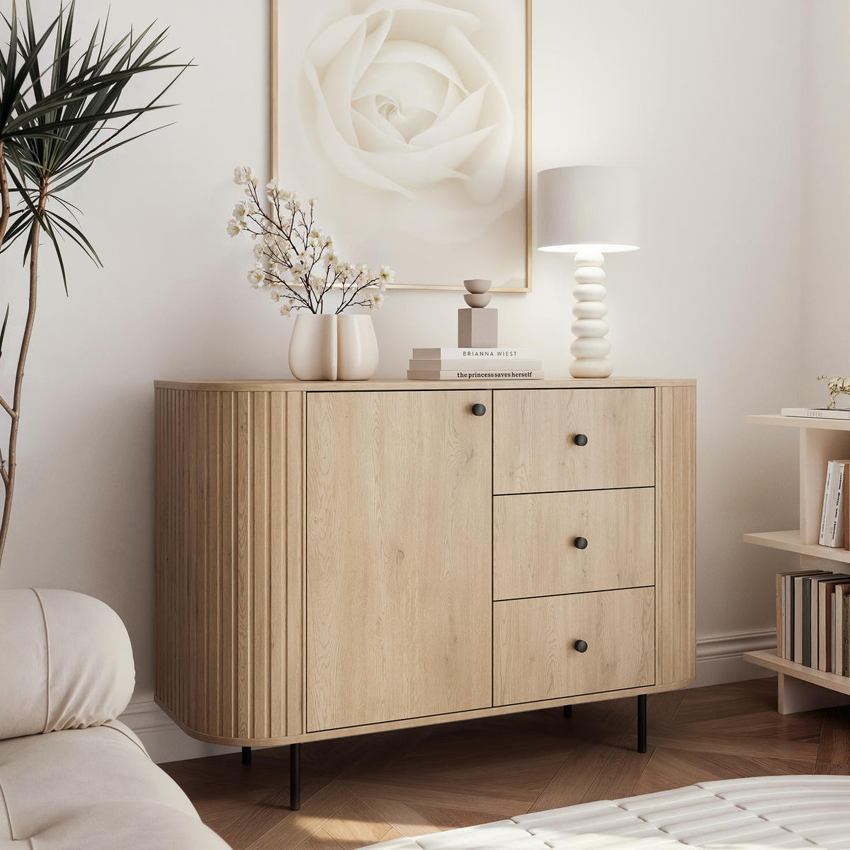KOMMODE OVALINE 123 cm, 3 Schublade(n) Cremona-Eiche - Eichefarben, Holzwerkstoff/Metall (123/85/42cm) - Idohome