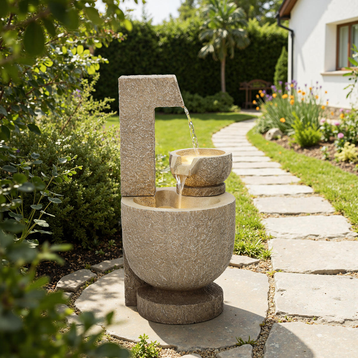 POLYRESIN-GARTENBRUNNEN, 2-stuf. Kaskade, 76x37,5x37,5cm, Garten/Balkon/Terrasse - Braun, Kunststoff (37.5/37.5/76cm) - Hometopia