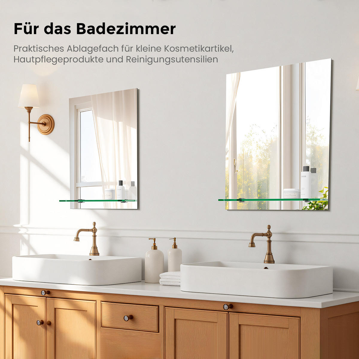 BADEZIMMERSPIEGEL 70/50 cm rechteckig mit Glasablage rahmenlos - Transparent, Glas (50/70/1cm) - S'AFIELINA
