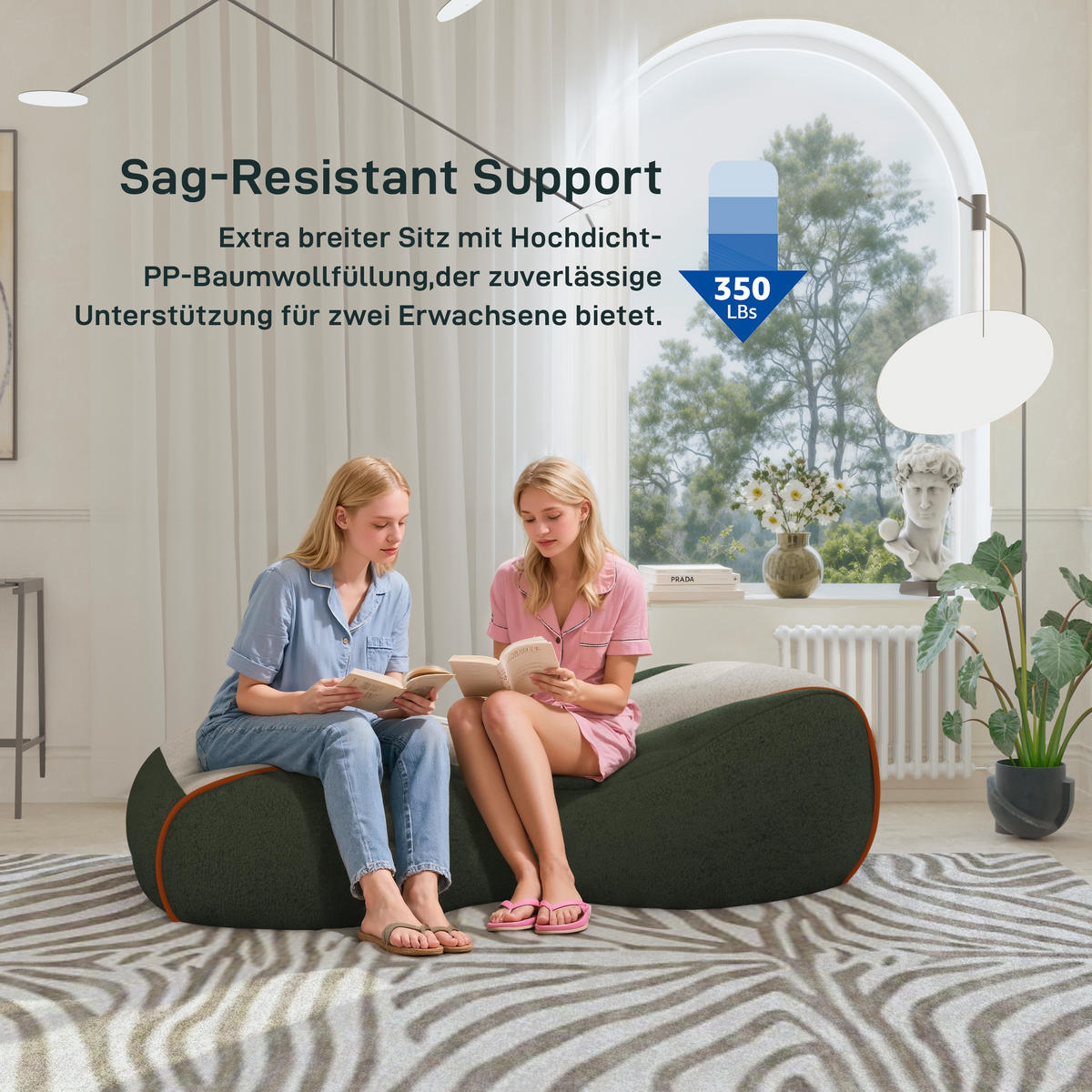 LOUNGE Sessel in Salbeigrün 165cm - Weiß/Grün, Textil (165/55/80cm) - Vercart