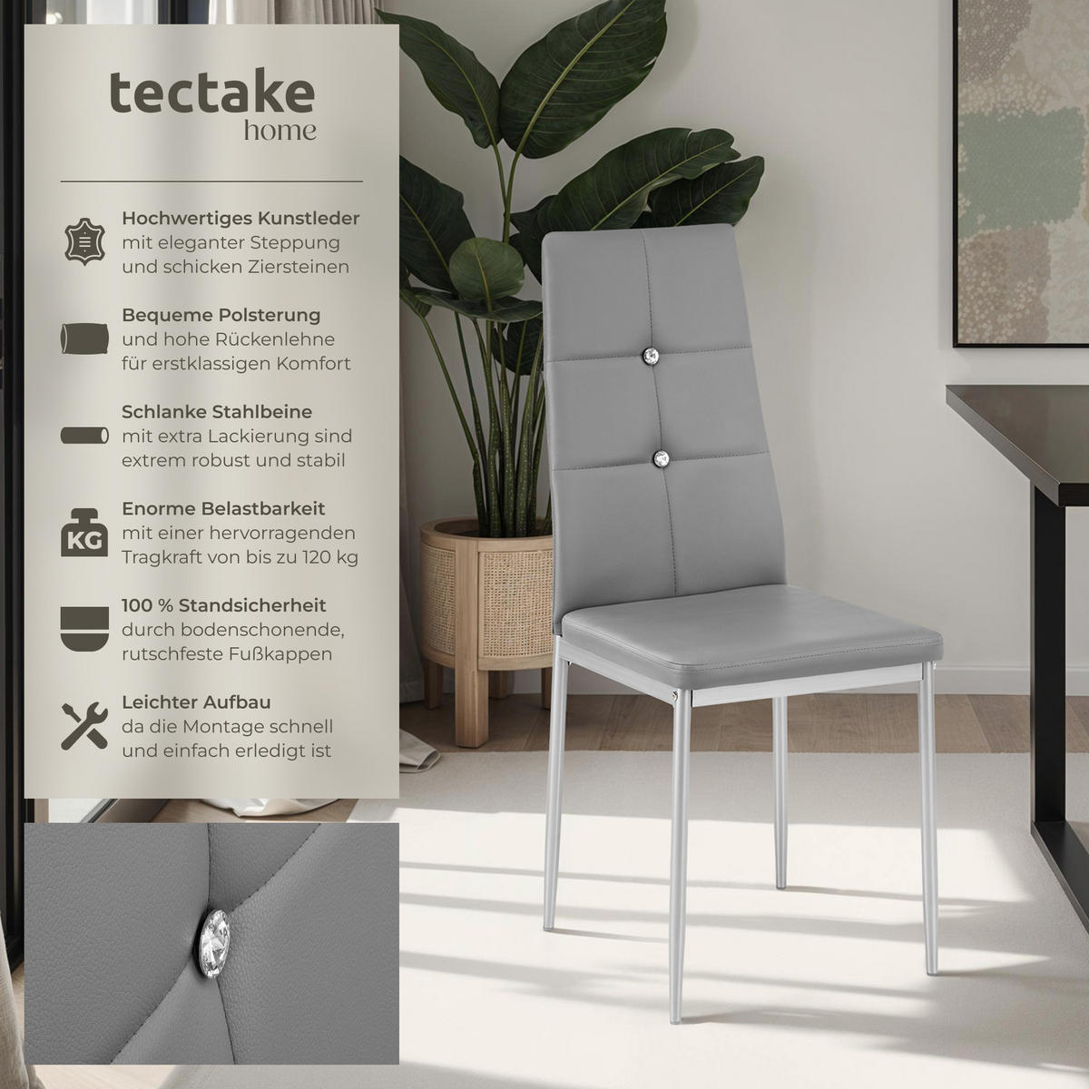 ESSZIMMERSTUHL 4er Set Julien 40 x 42 x 97 cm grau - Grau, Textil (42/97/40cm) - tectake