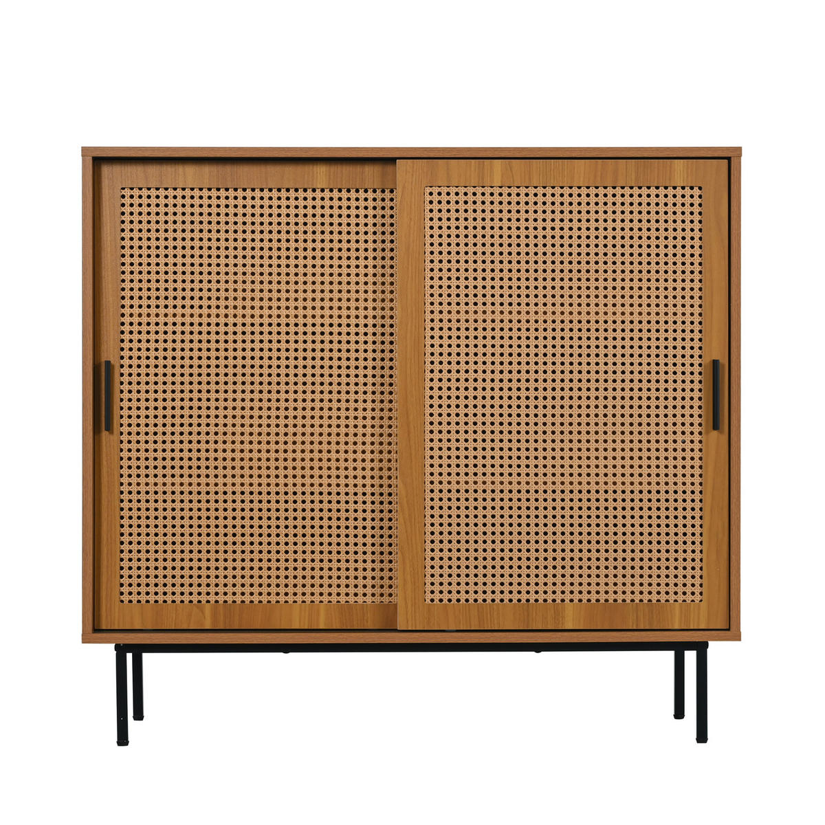 SIDEBOARD 100/37/90 cm mit 2 Schiebetüren in Walnuss & Rattan-Optik - Walnussfarben, Holzwerkstoff (100/90/37cm) - BEAOK