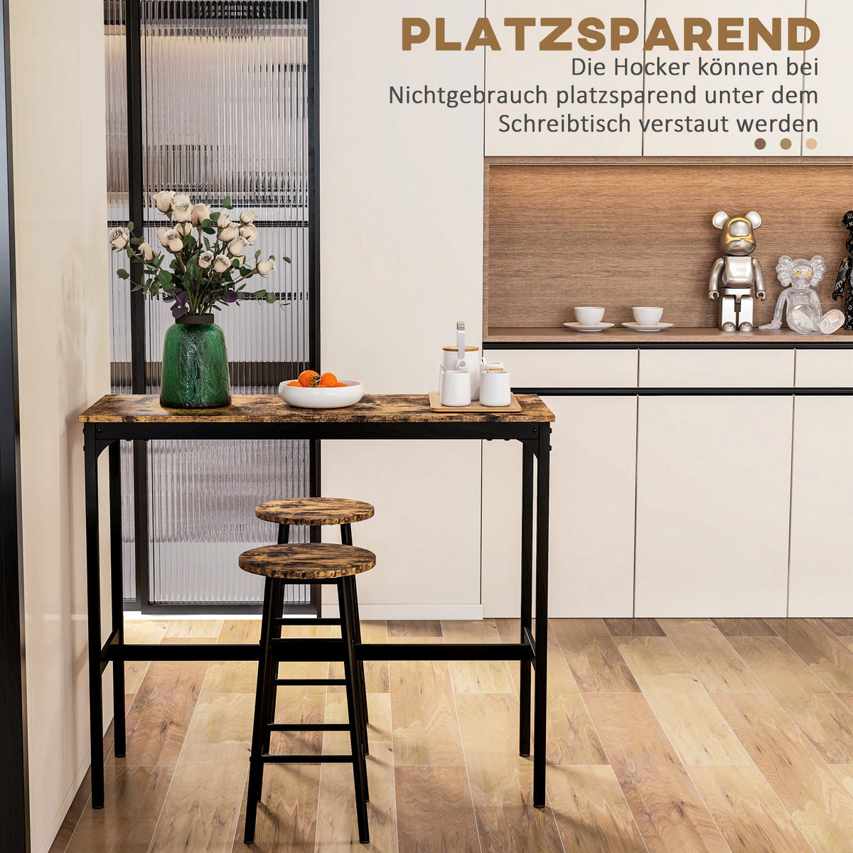 BARTISCH-SET, MDF, Stahl, Rustikal-Braun - Braun, Kunststoff (40/90/105cm) - HOMCOM