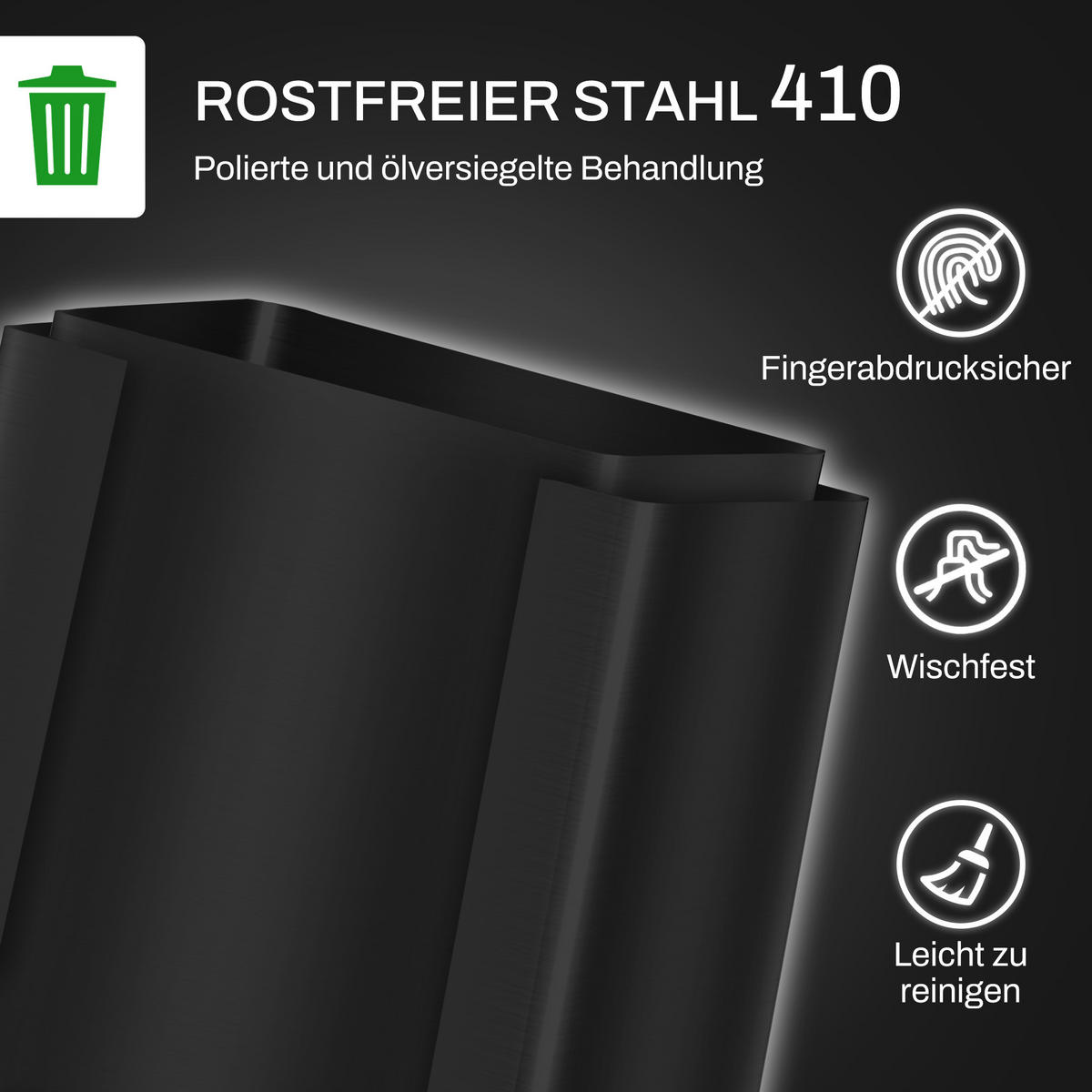 MÜLLEIMER Schwarz 47.7/37.5/56.0 cm - Schwarz, Metall (37.5/56/47.7cm) - HOMCOM