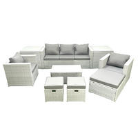 GARTENMÖBELSET mit 3-SITZER SOFA,COUCHTISCH Polyrattan Hellgrau-Mix 8-Sitzer - Hellgrau/Grau, Glas/Kunststoff - Fimous