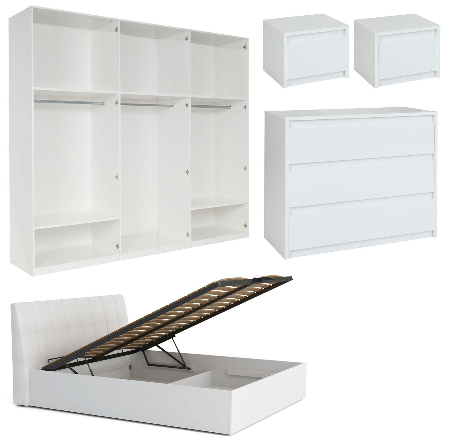 SCHLAFZIMMER-SET Italia Weiß matt / weiß hochglanz 6-teilig - Weiß Hochglanz/Weiß, Holz/Holzwerkstoff (180/200cm) - Feldmann-Wohnen