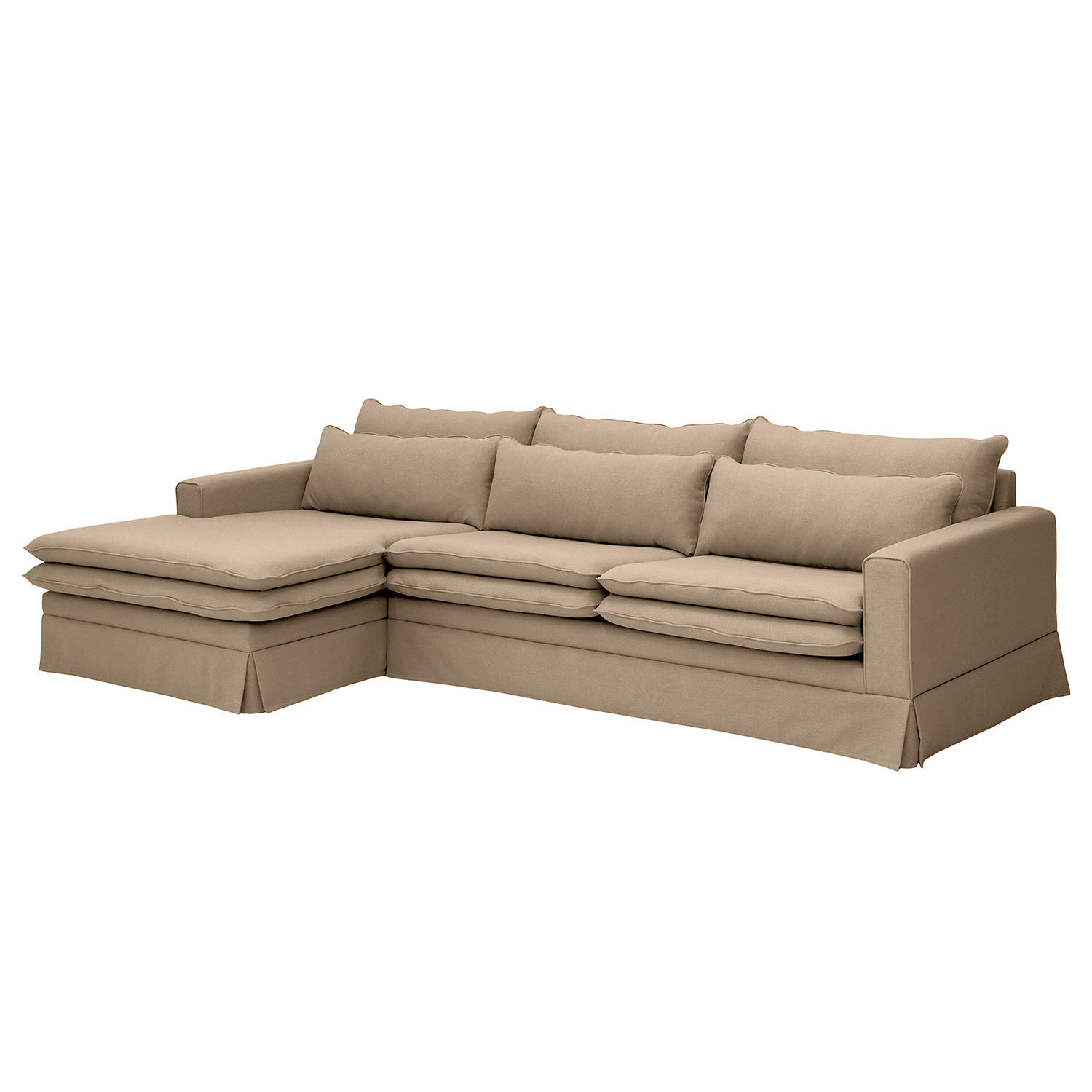 ECKSOFA mit Husse - Longchair, Webstoff - Hellbraun/Schwarz, Kunststoff/Textil (300/175cm) - home24