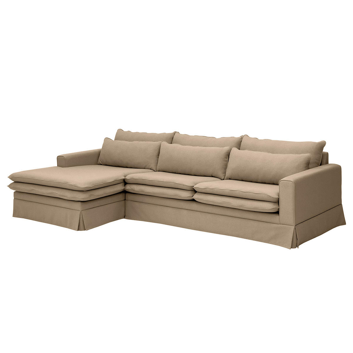 ECKSOFA mit Husse - Longchair, Webstoff - Hellbraun/Schwarz, Kunststoff/Textil (300/175cm) - home24