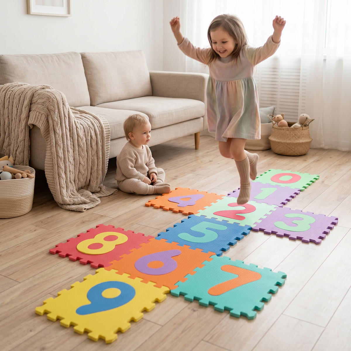 SPIELMATTE ab Null - 90 cm Baby Puzzlematte Zahlen - Multicolor, Kunststoff (30/30cm) - Littletom
