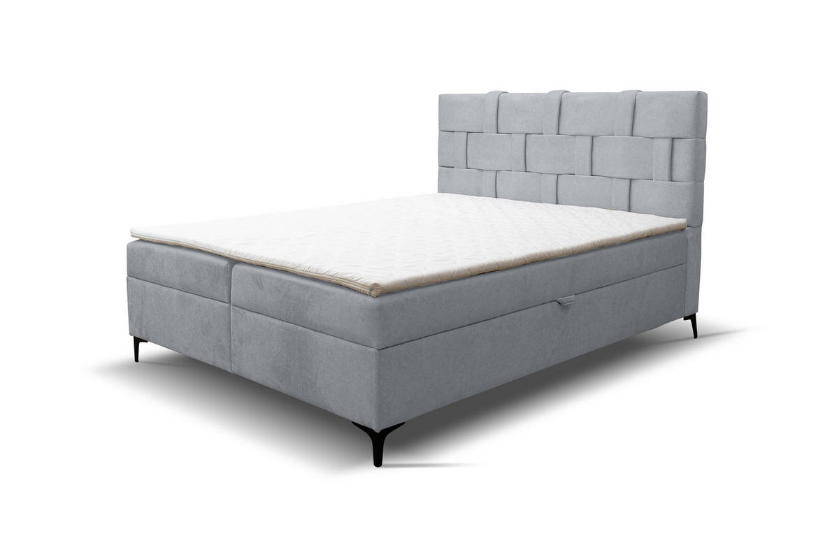 BOXBETT Charlotte mit 2 Bettkästen, Maße: 180x200 cm, Farbe: Grau, Velourstoff, mit Bonell-Matratze inkl. Topper - Grau, Holz/Kunststoff (180/200cm) - VENASI MÖBEL