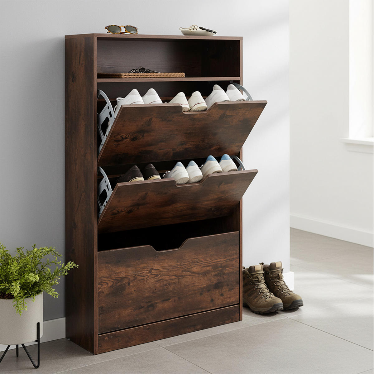 SCHUHSCHRANK - Anthrazit, Holzwerkstoff/Kunststoff (80/140/24cm) - Relaxdays