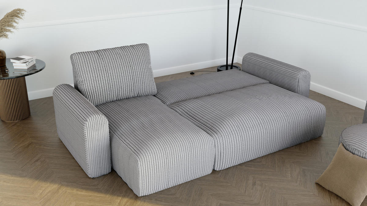ECKSOFA mit Schlaffunktion und Bettkasten, Grau - Grau, Holzwerkstoff/Textil (244/98cm) - Idohome