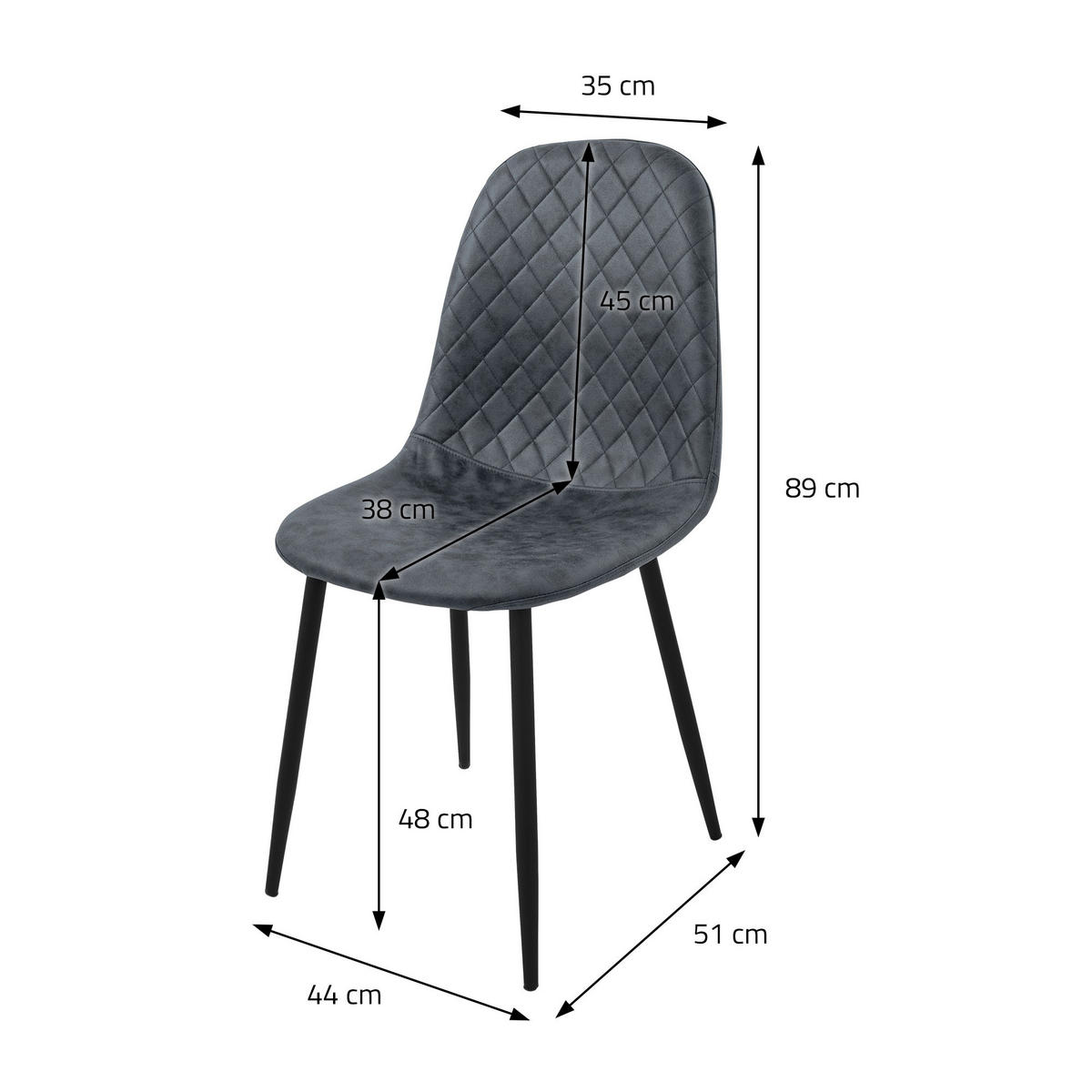 STUHL Kunstleder Anthrazit 4er Set - Anthrazit, Metall (51/89/44cm) - ML-DESIGN