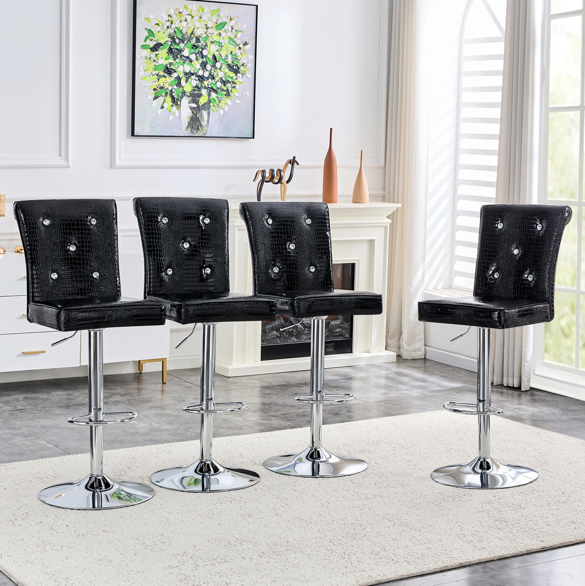 STUHL 2er-Set mit Kristallknopf Schwarz PVC - Schwarz, Metall (42/125/55cm) - Meubliv
