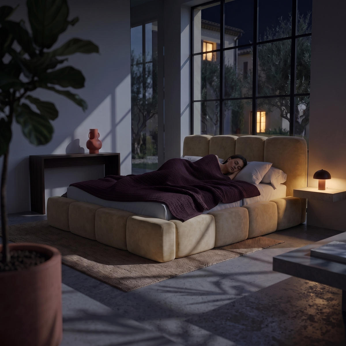 POLSTERBETT SUENO MAXI 180x200 cm in Creme, gepolstertes Kopfteil, Metalllattenrost, Bettkasten, Velour-Stoff - Creme/Naturfarben, Holz/Textil (180/200cm) - Muffo