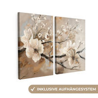 LEINWANDBILD - 2er Set - Blüte - Beige - Abstrakt - Blumen - 80x60 - Hellbraun, Textil (80/60cm) - MuchoWow