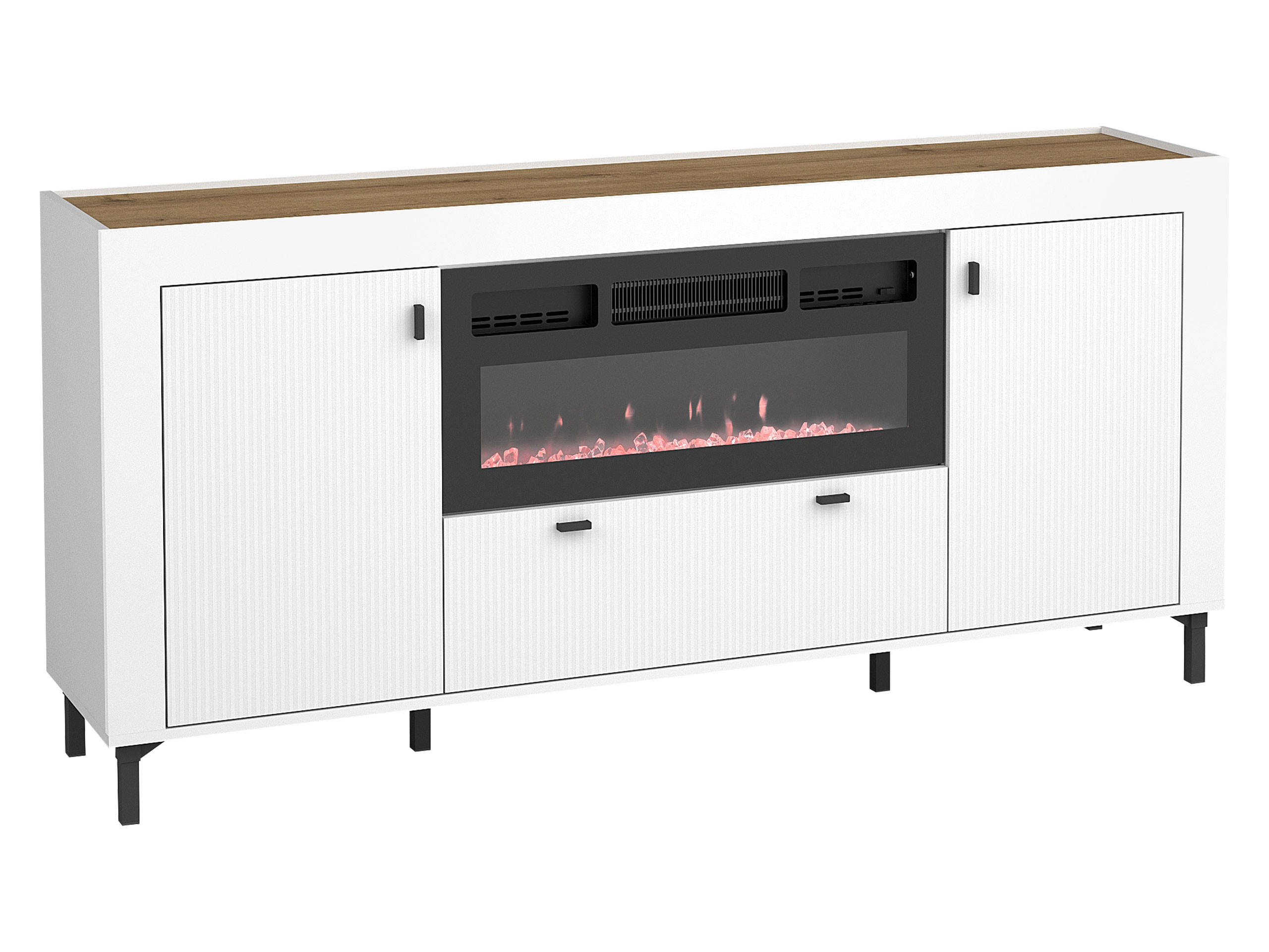 SIDEBOARD Mossa 2D1S MO07 mit Kamin - Schwarz/Weiß, Holzwerkstoff/Kunststoff (177/84/40cm) - MIRJAN24