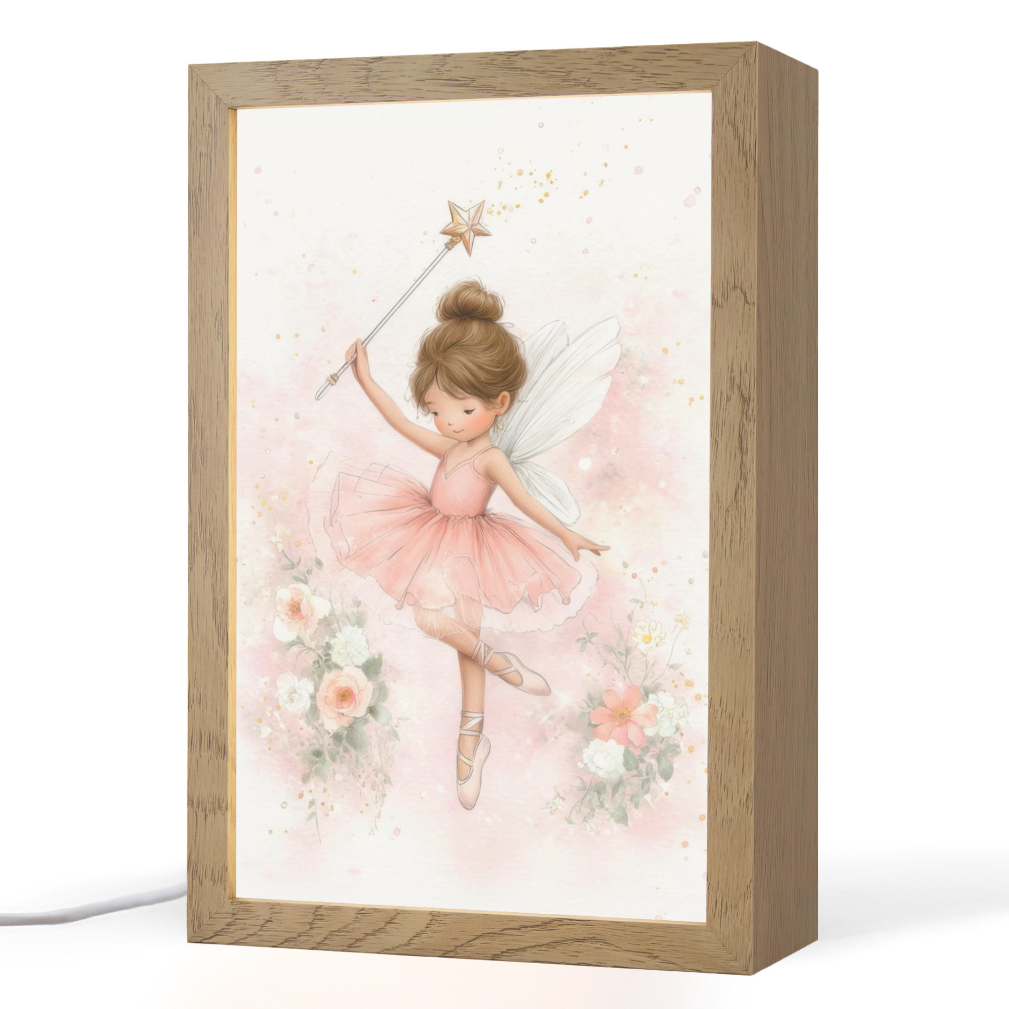 NACHTTISCHLAMPE Ballerina - Fee - Blumen - Rosa 20x30 cm - Rosa, Holzwerkstoff (8/20/30cm)