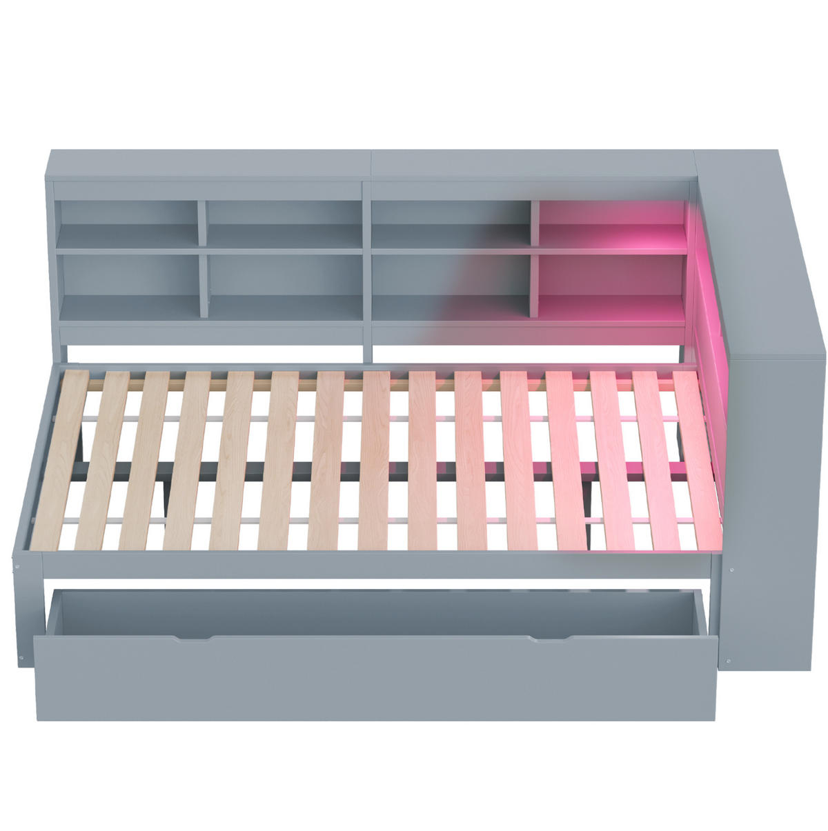 RAHMENBETT 140/200 cm in Grau mit Stauraum, LED-Beleuchtung und USB - Grau, Holz (140/200cm) - Flora Grace