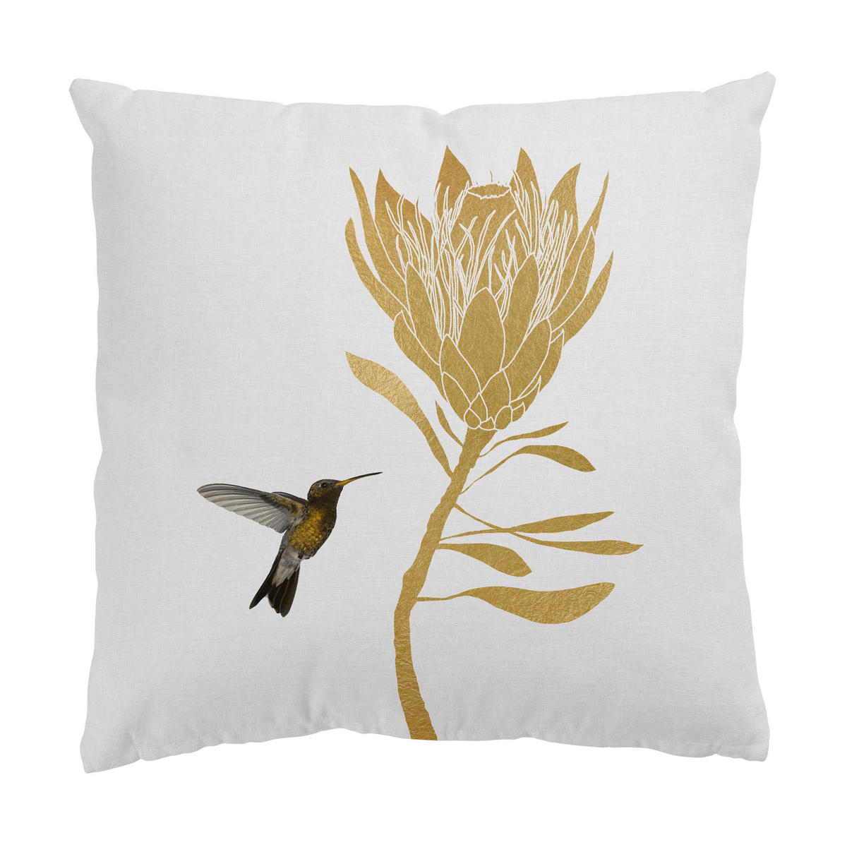 DEKOKISSEN 2er-Set Kolibri und tropische goldene Blüten Duo 50/50 cm - Goldfarben, Textil (50/50cm) - Bilderwelten