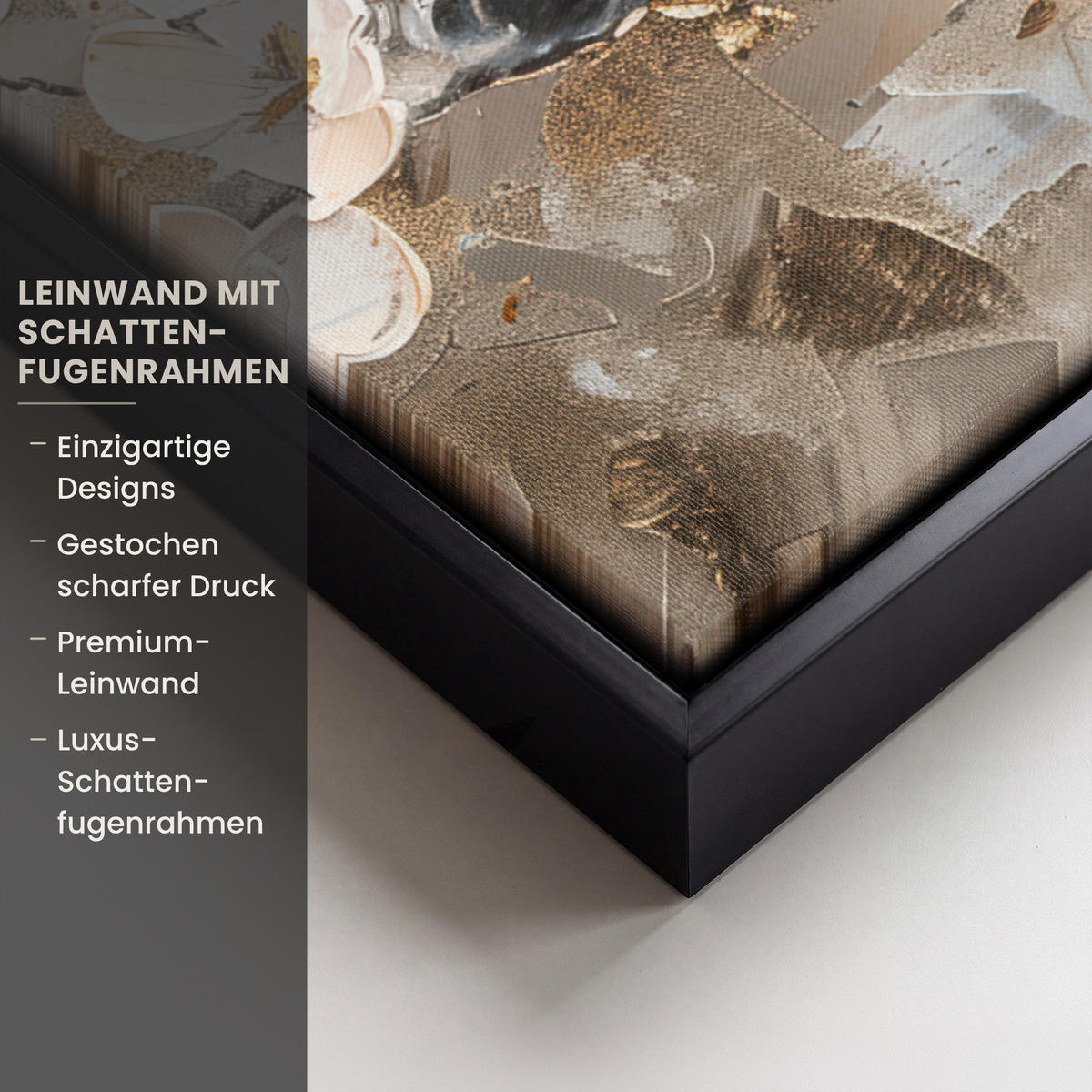LEINWAND Bilder mit Rahmen - Blumen - Weiß - Gold - Beige - Luxus - 50x70 - Greige, Textil (50/70cm) - MuchoWow