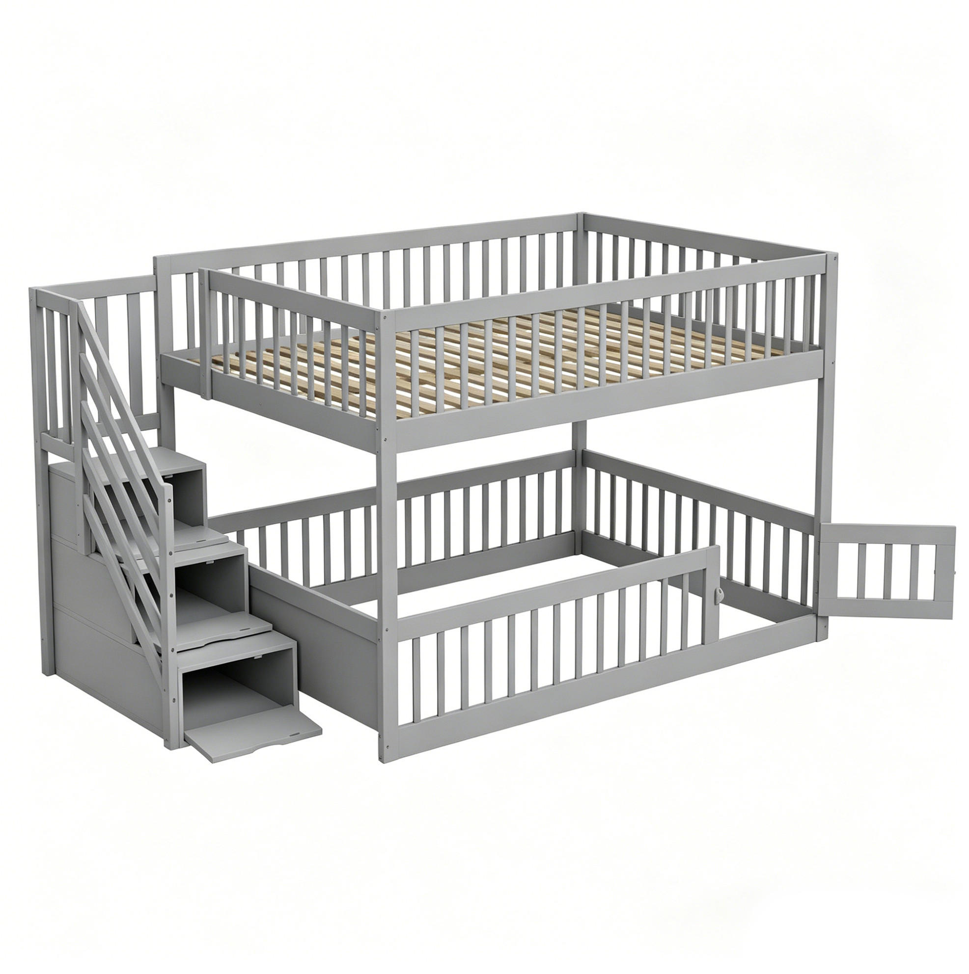 ETAGENBETT 140/200 cm aus Massivholz mit Stauraumtreppe Grau - Grau, Holz (140/200cm) - Modenvie