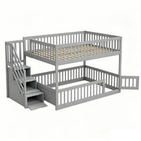 ETAGENBETT 140/200 cm aus Massivholz mit Stauraumtreppe Grau - Grau, Holz (140/200cm) - Modenvie