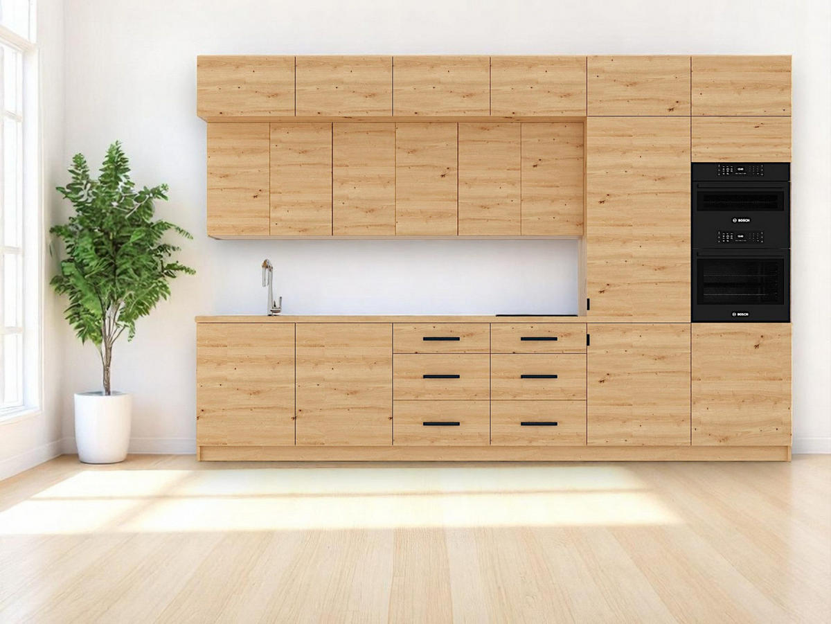 KÜCHENZEILE 360 cm - Nexa K72-G360-R - in Woodline / Matt - Schwarz/Eiche Artisan, Holz/Metall (360/212/58cm) - ROYAL24_MARKT