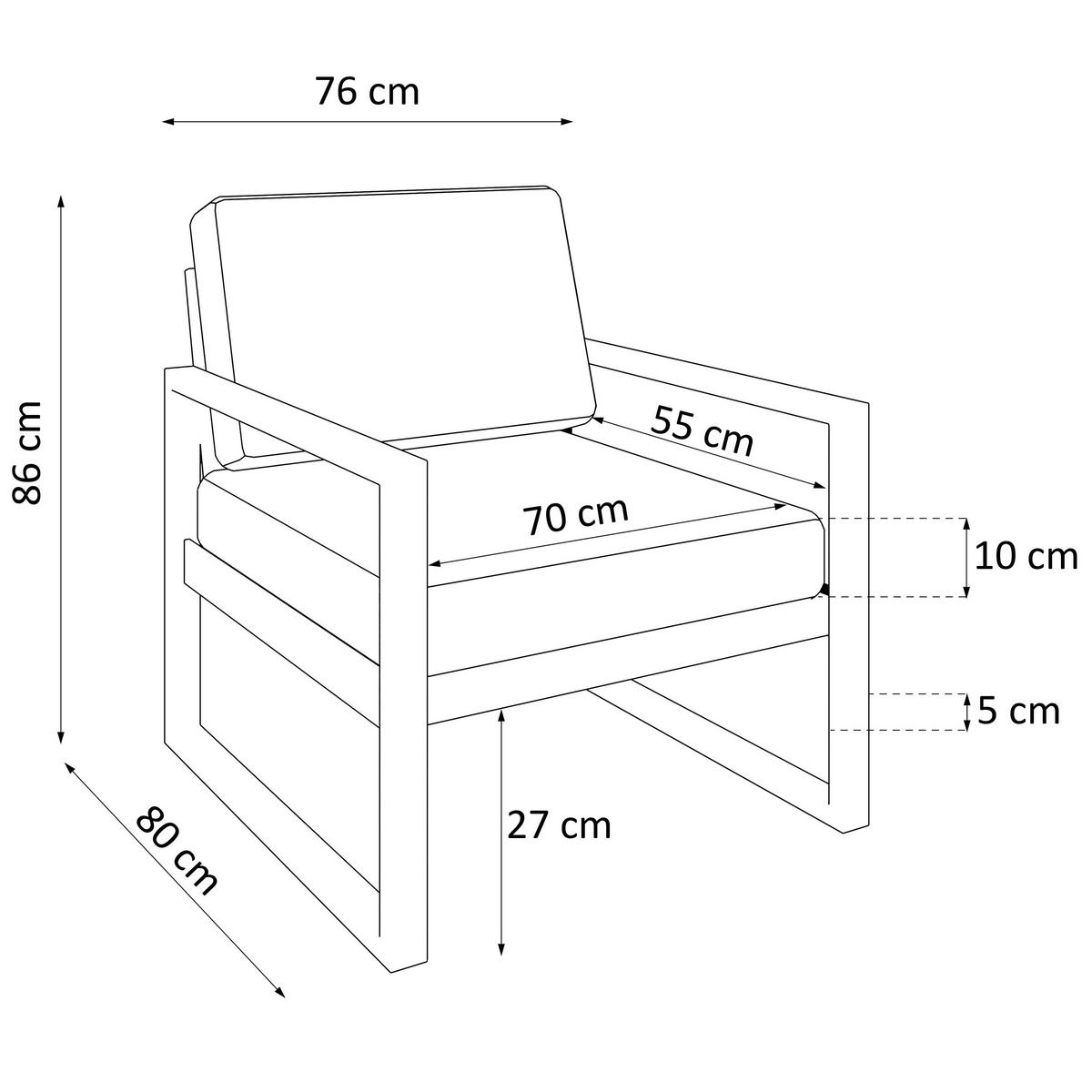 LOUNGESESSEL Stella mit Metallrahmen, 76 cm, Hellgrau - Hellgrau/Schwarz, Metall (76/86/80cm) - Beautysofa