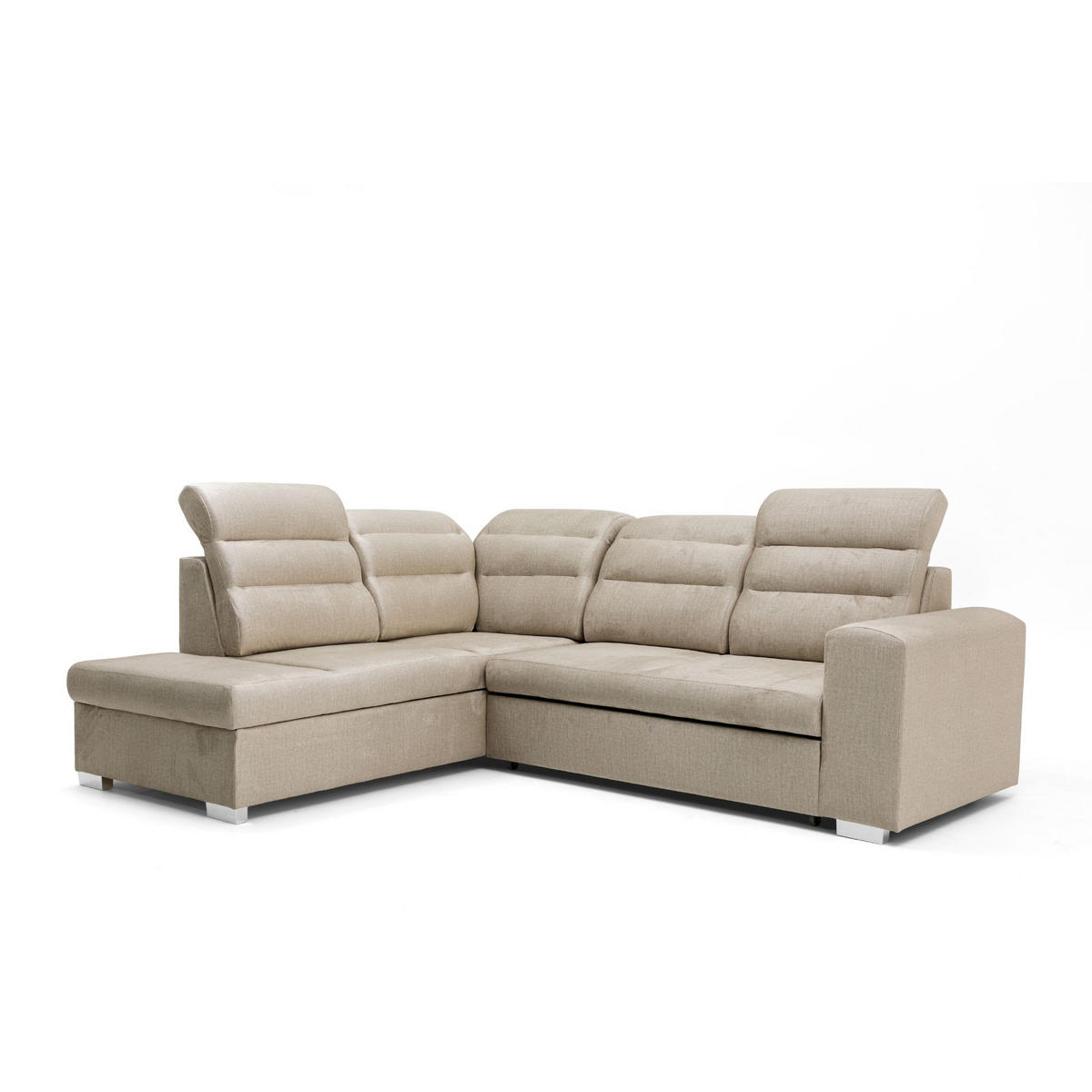 ECKSOFA CLOUD L Links mit Schlaffunktion 120x190 Velours Beige - Chromfarben/Beige, Holz/Kunststoff (202/260cm) - Muffo