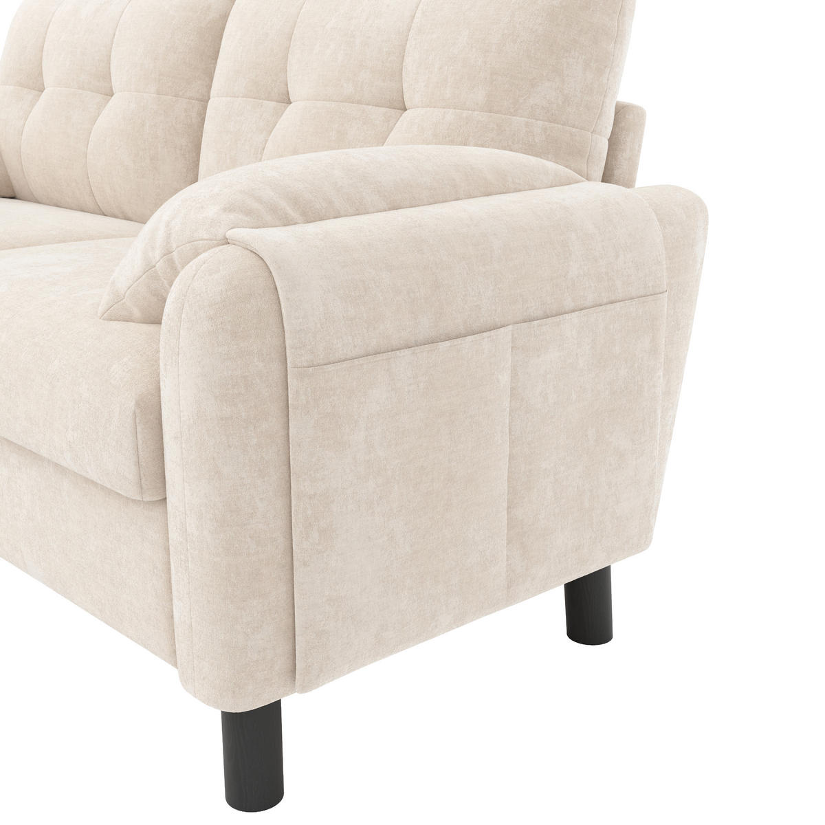 2-SITZER SOFA Chenille Beige mit Seitentaschen - Beige, Holzwerkstoff/Kunststoff (158/88.5/80cm) - WISHDOR