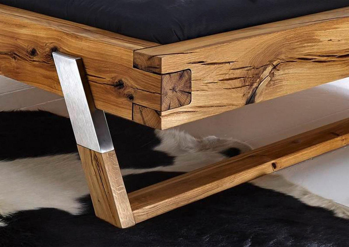 BETT Massivholz Wildeiche 160 x 200 x 86 natur BALKENMÖBEL #101 - Braun, Holz (160/200cm) - Massivmoebel24