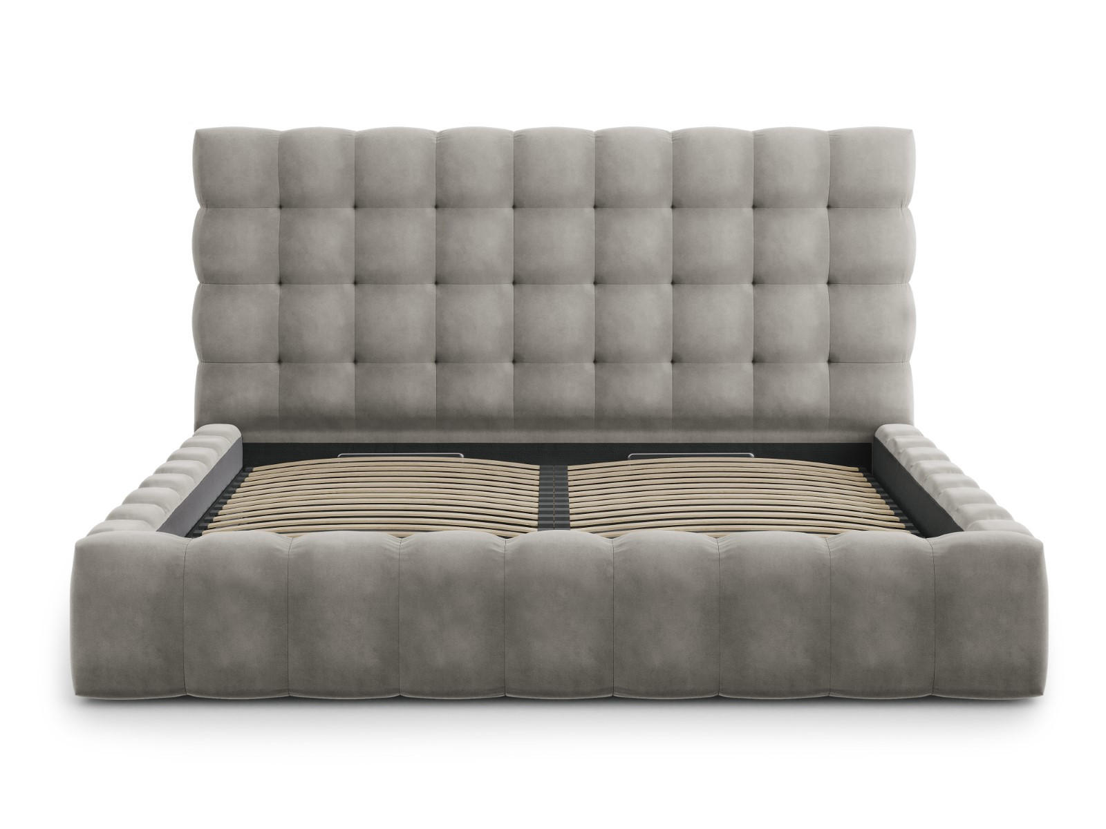 BETT mit Bettkasten und Kopfteil Mamaia aus Samt hellgrau 200x200cm - Hellgrau, Textil (200/200cm) - Micadoni