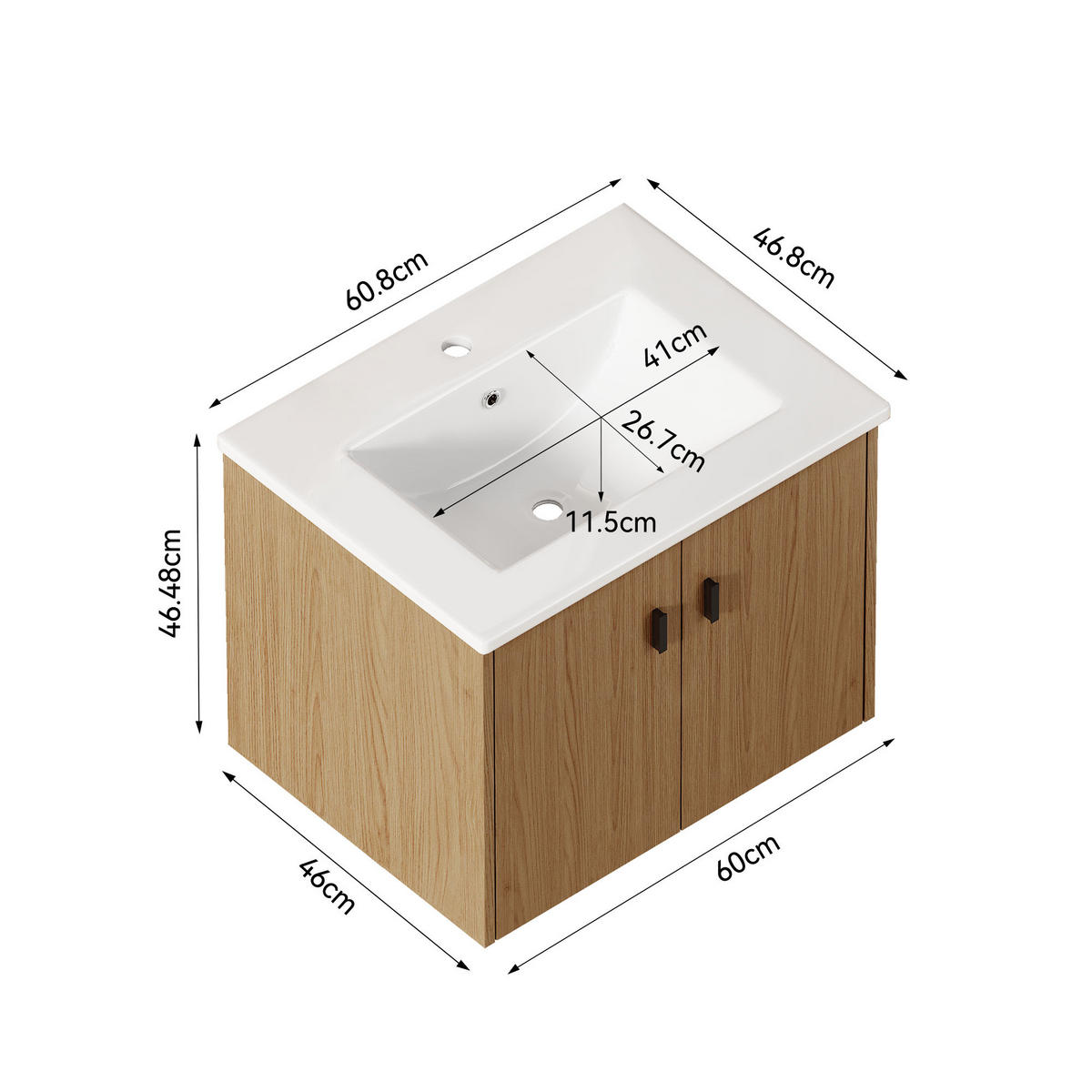 WASCHTISCH Helleichefarben 60 cm - Hellbraun, Holz (60/46.48/46cm) - PANGIVO
