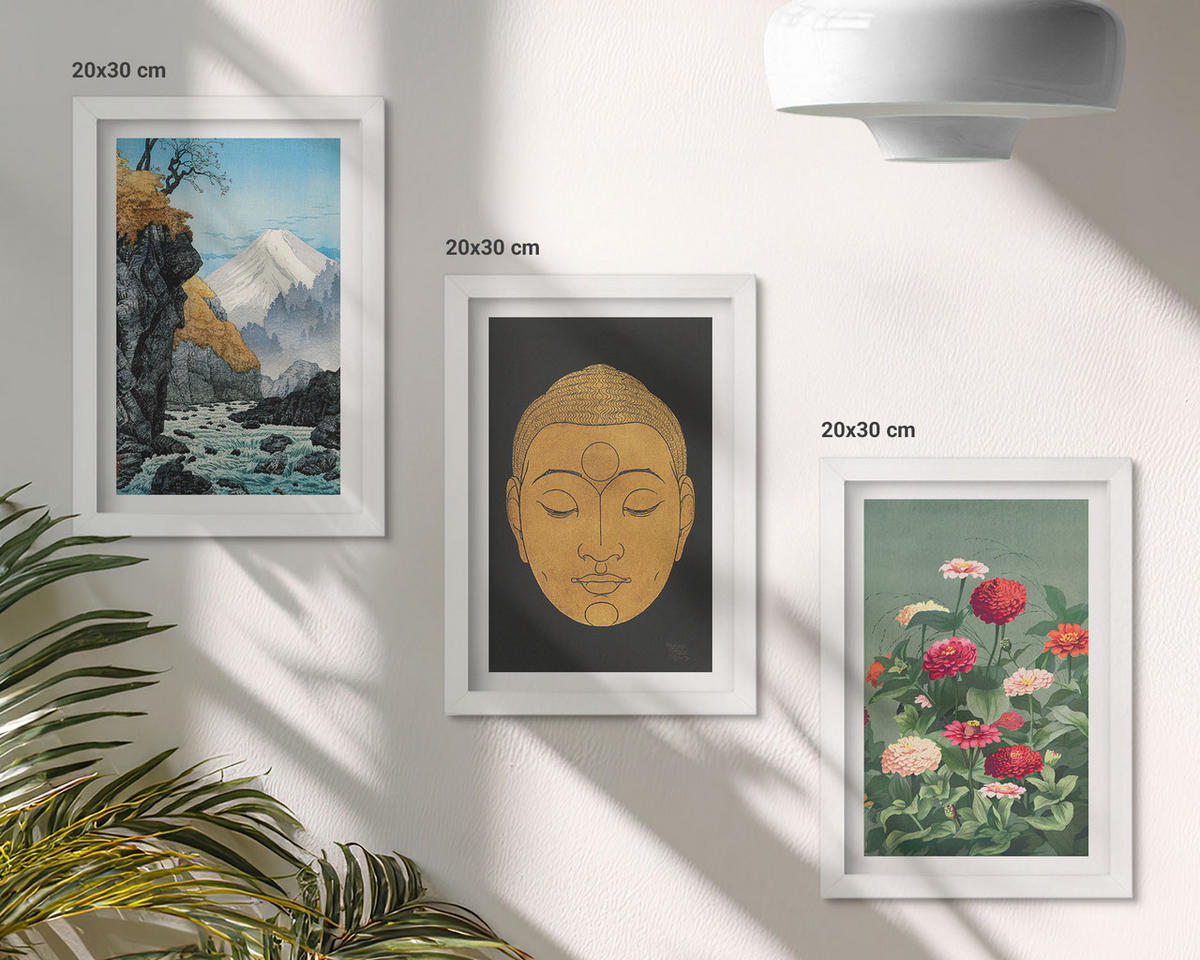 WANDBILDER 3er-Set - 20x30 cm Weißer Rahmen - Japanische Natur, Japandi-Kultur - Weiß, Kunststoff (20/30cm) - ArtPrintCave